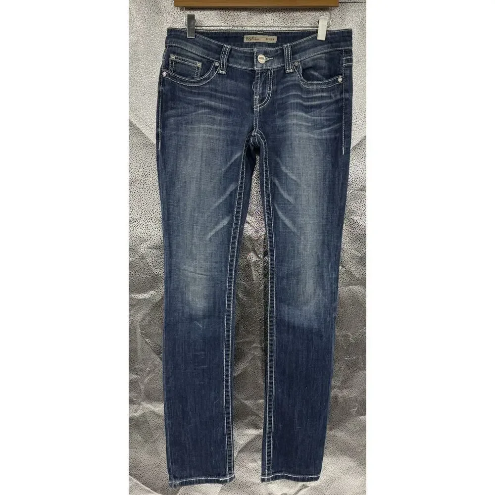 BKE Stella Straight Leg Jeans‎ Thick Stitch Dark Wash Buckle Jeans Women’s 27X34